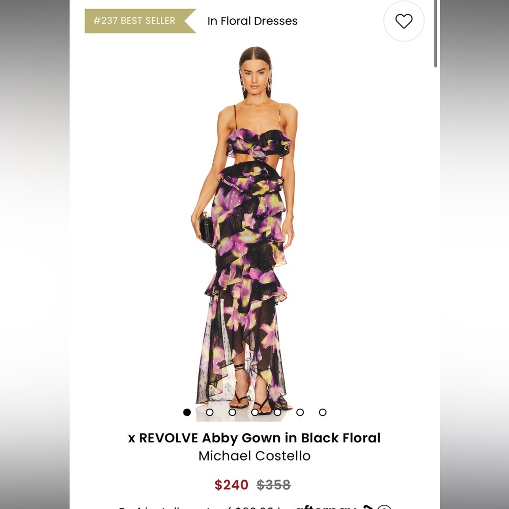 Michael Costello Black Floral Ruffled Abby Gown